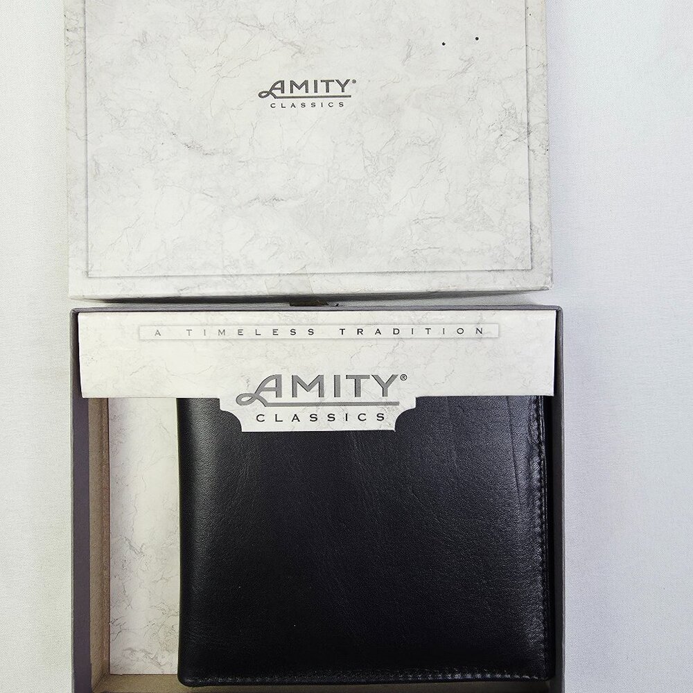 Amity Classics Black Leather Embossed Logo Bifold A Timeless Tradition Wallet